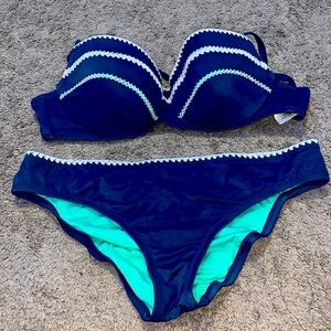 Blue with white lining bikini
